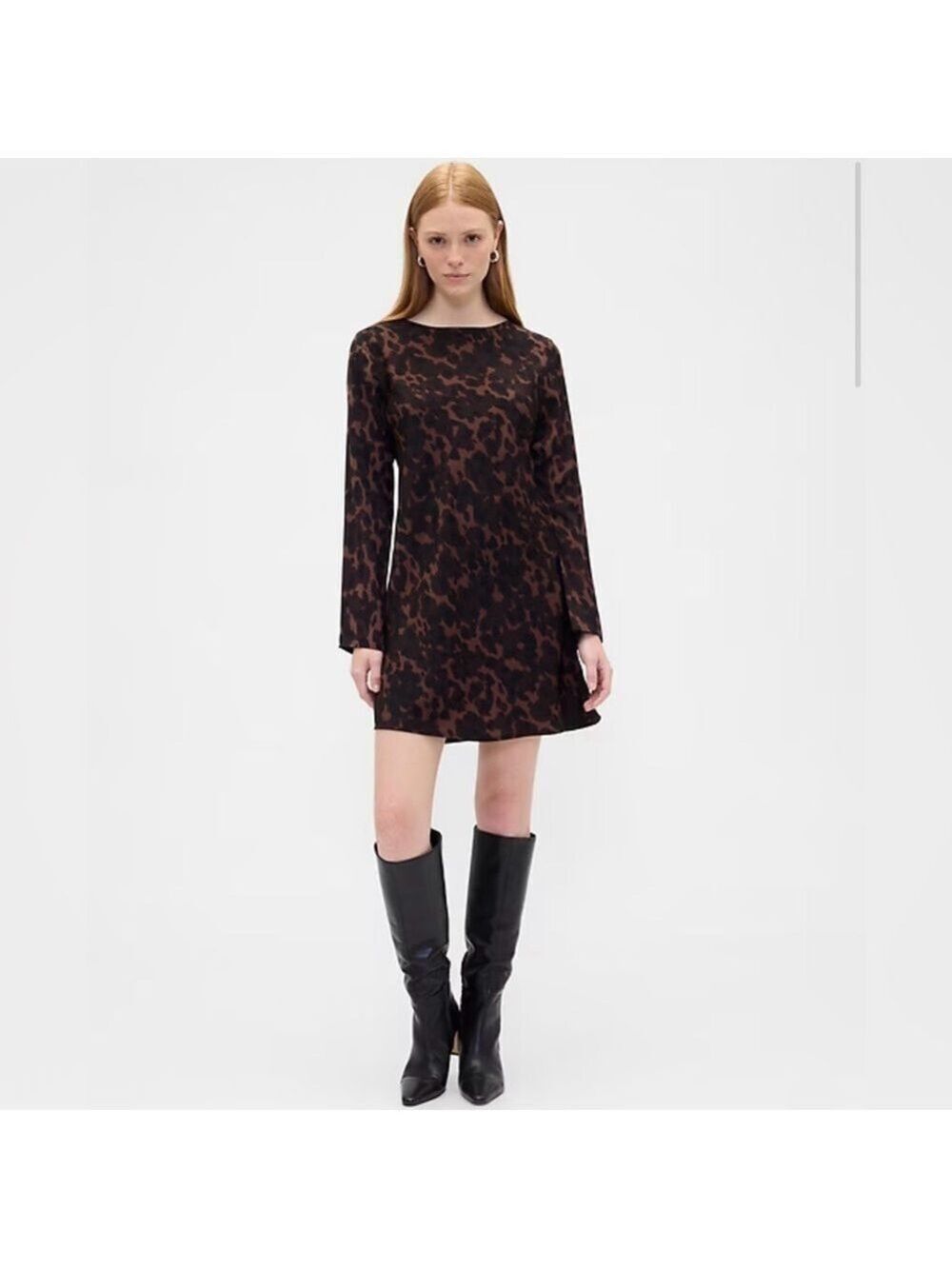 Gap Office Siren Satin Boatneck Leopard Print Mob Wife Mini Dress NWT M Tall